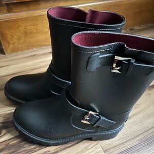 Tommy Hilfiger Moto Buckle Black Rain  Boots Short Size 8